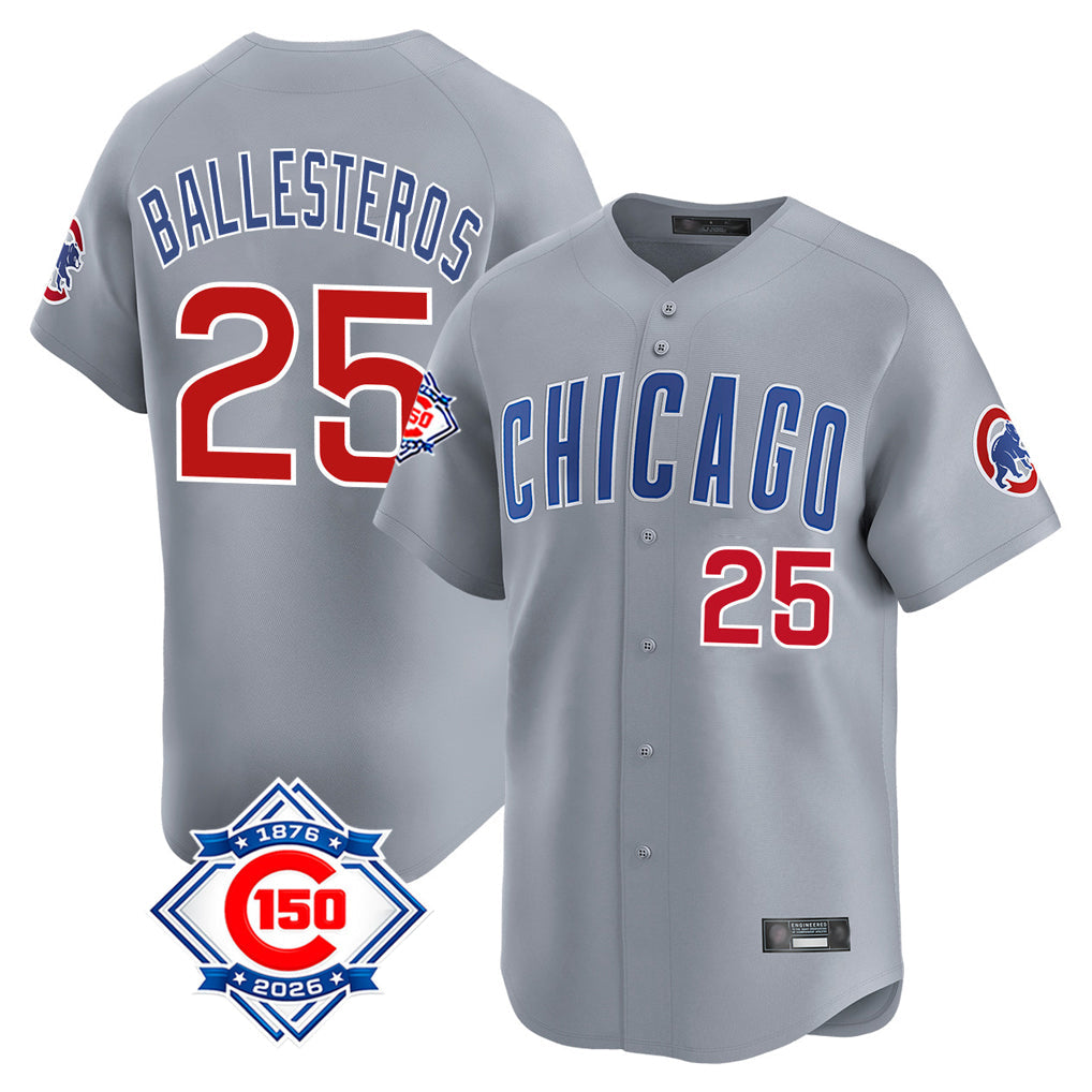 Fenge C.Cubs #25 Mois¡§|s Ballesteros Player Gray Road Limited Elite Home Stitched Jerseys