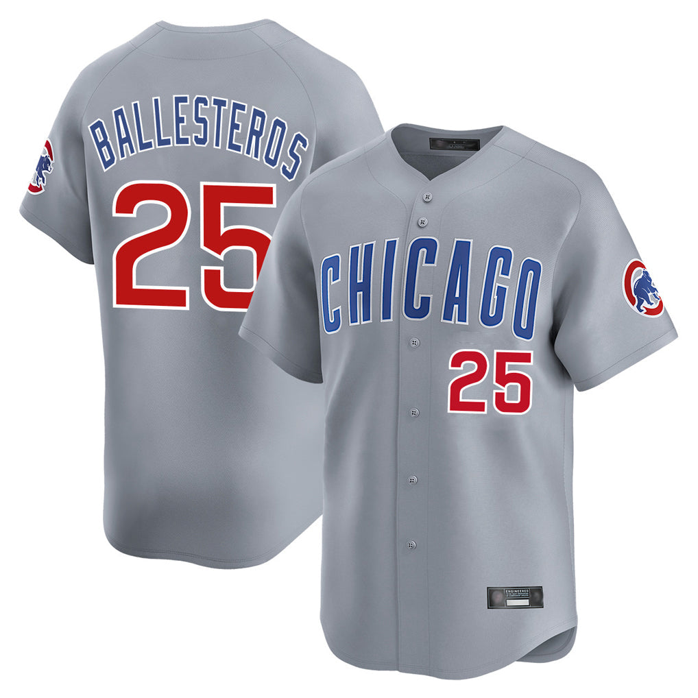 Fenge C.Cubs #25 Mois¡§|s Ballesteros Player Gray Road Limited Home Stitched Jerseys