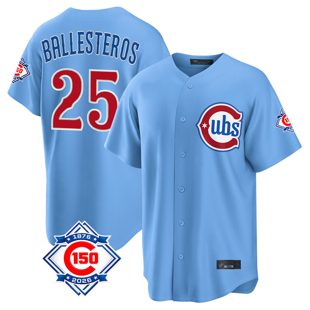 Fenge C.Cubs #25 Mois¡§|s Ballesteros Player Light Blue 150th Anniversary Home Game Stitched Jerseys