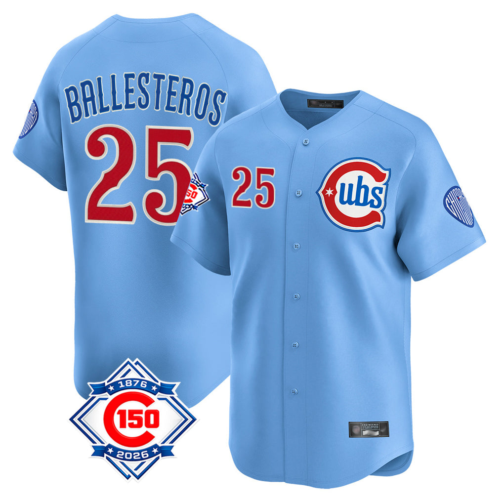 Fenge C.Cubs #25 Mois¡§|s Ballesteros Player Light Blue 150th Anniversary Limited Home Stitched Jerseys