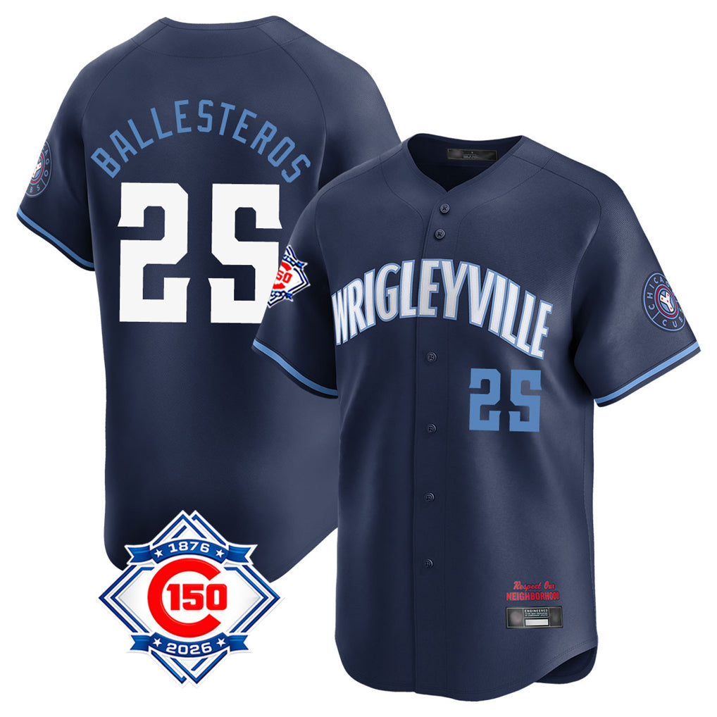 Fenge C.Cubs #25 Mois¡§|s Ballesteros Player Navy City Connect 150th Anniversary Limited Home Stitched Jerseys