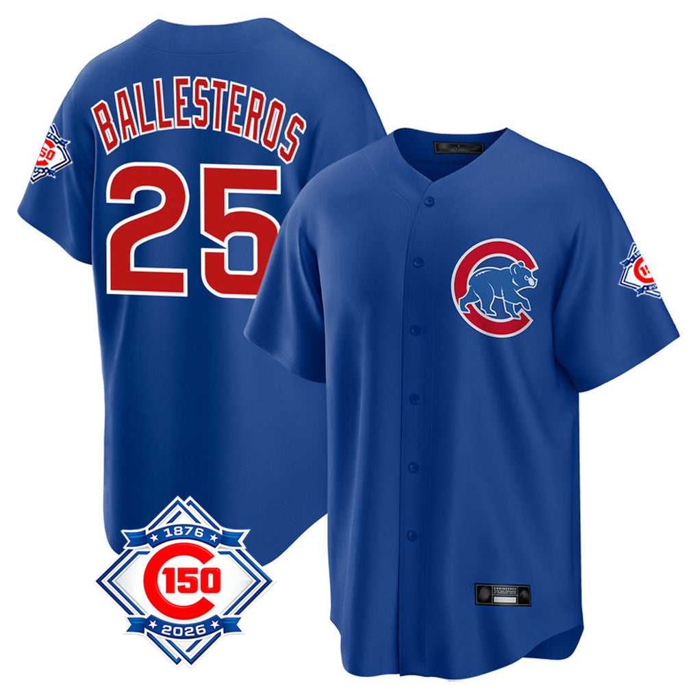 Fenge C.Cubs #25 Mois¡§|s Ballesteros Player Royal 150th Anniversary Home Game Stitched Jerseys