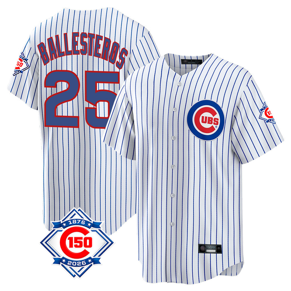 Fenge C.Cubs #25 Mois¡§|s Ballesteros Player White 150th Anniversary Home Game Stitched Jerseys