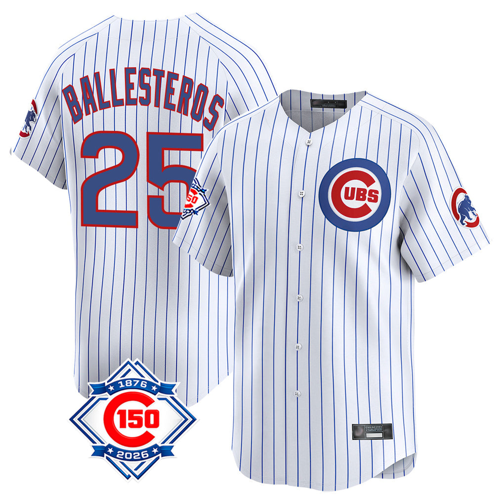 Fenge C.Cubs #25 Mois¡§|s Ballesteros Player White 150th Anniversary Limited Home Game Stitched Jerseys