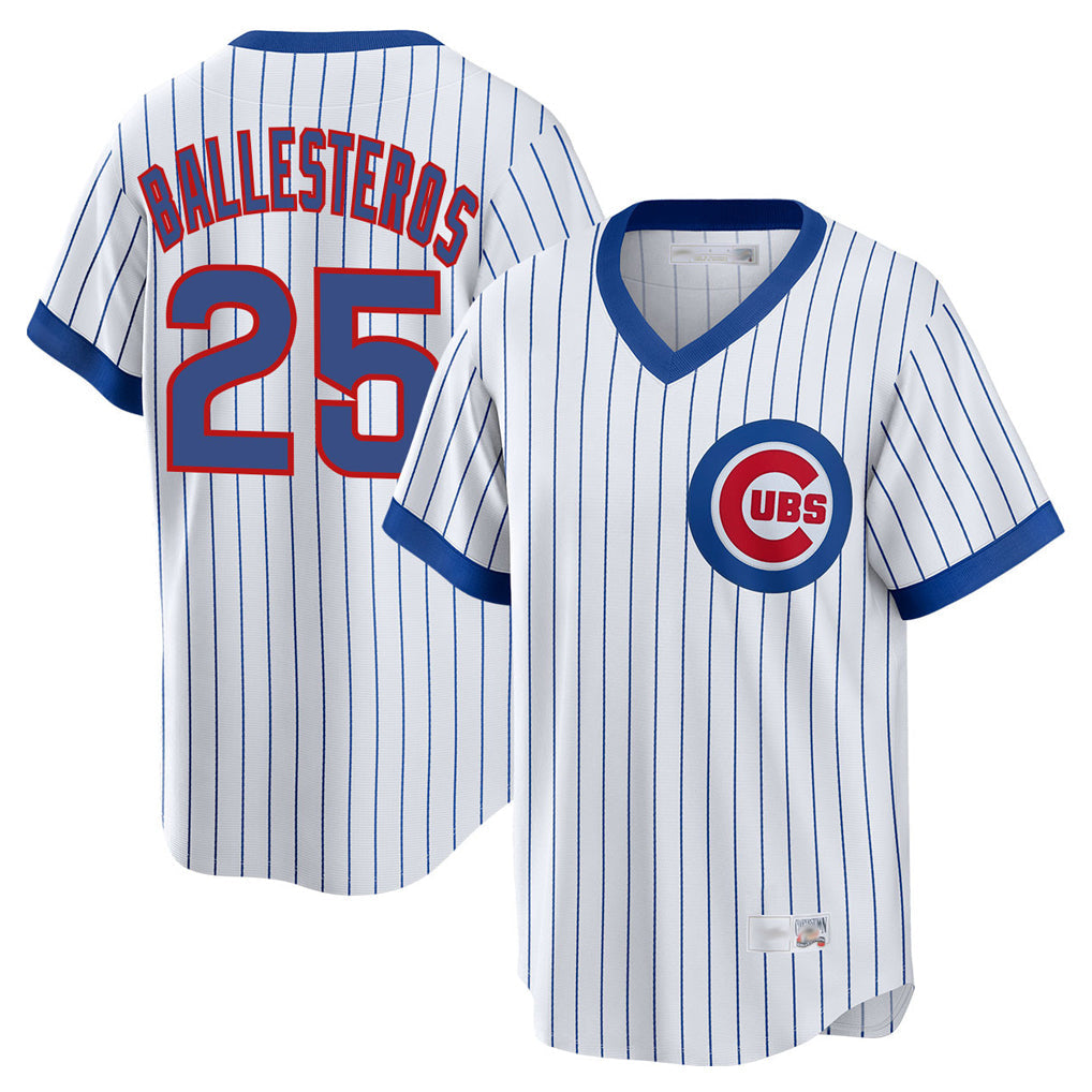 Fenge C.Cubs #25 Mois¡§|s Ballesteros Player White T-shirt Cooperstown Collection Limited Stitched Jerseys