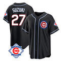 Fenge C.Cubs #27 Seiya Suzuki Player Black Fashion Out 150th Anniversary Game Stitched Jerseys