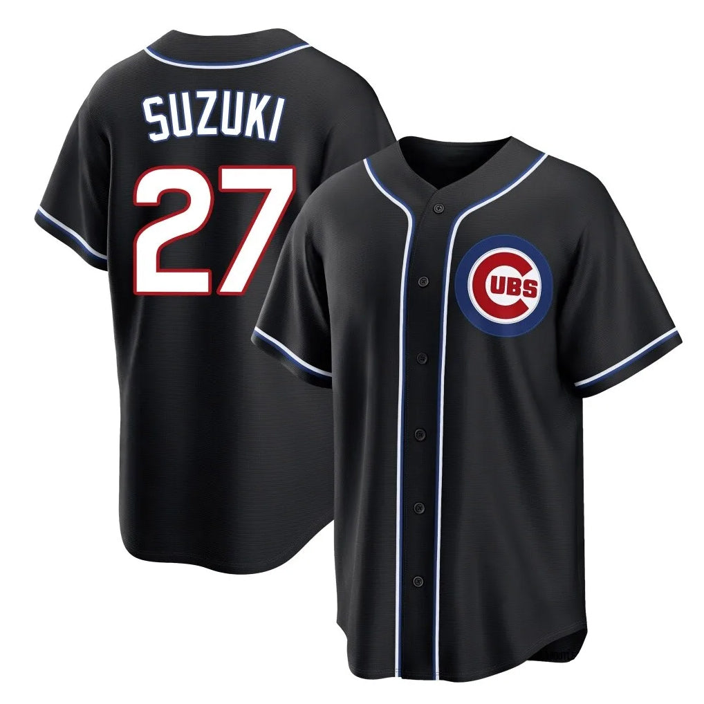 Fenge C.Cubs #27 Seiya Suzuki Player Black Fashion Out Game Stitched Jerseys