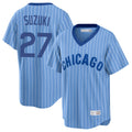 Fenge C.Cubs #27 Seiya Suzuki Player Blue T-shirt Cooperstown Collection Limited Stitched Jerseys
