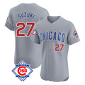 Fenge C.Cubs #27 Seiya Suzuki Player Gray Road 150th Anniversary Limited Elite Home Stitched Jerseys