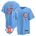 Fenge C.Cubs #27 Seiya Suzuki Player Light Blue 150th Anniversary Home Game Stitched Jerseys