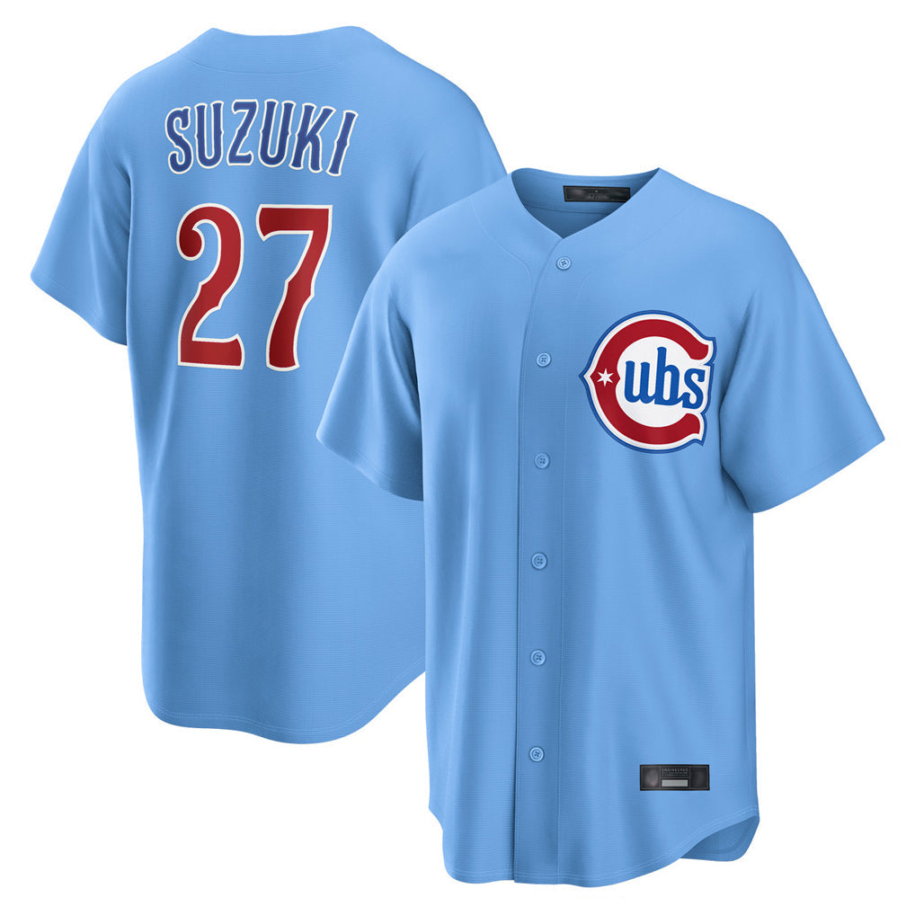 Fenge C.Cubs #27 Seiya Suzuki Player Light Blue Home Game Stitched Jerseys
