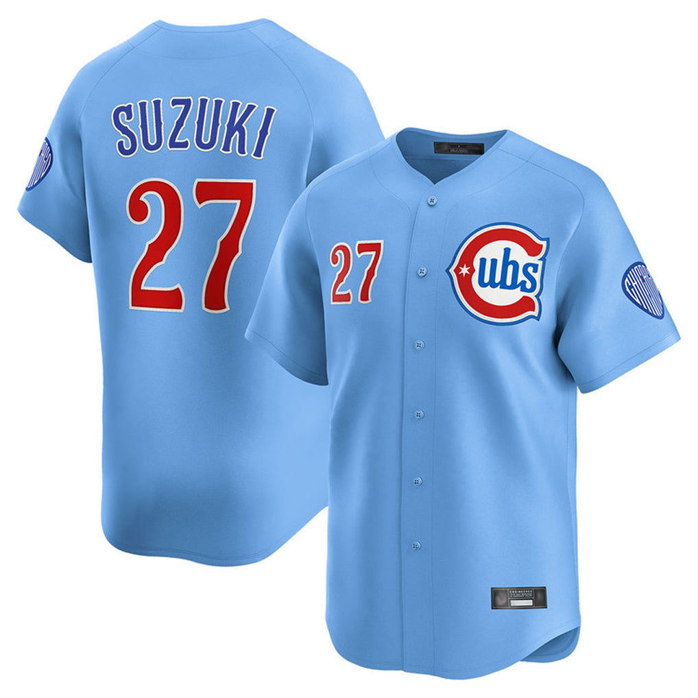 Fenge C.Cubs #27 Seiya Suzuki Player Light Blue Limited Home Stitched Jerseys