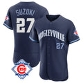 Fenge C.Cubs #27 Seiya Suzuki Player Navy City Connect 150th Anniversary Limited Elite Home Stitched Jerseys