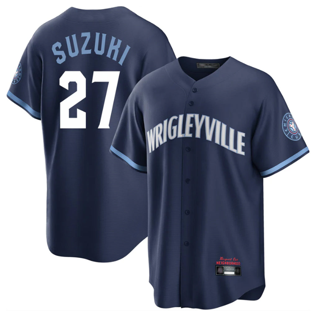 Fenge C.Cubs #27 Seiya Suzuki Player Navy City Connect Home Game Stitched Jerseys
