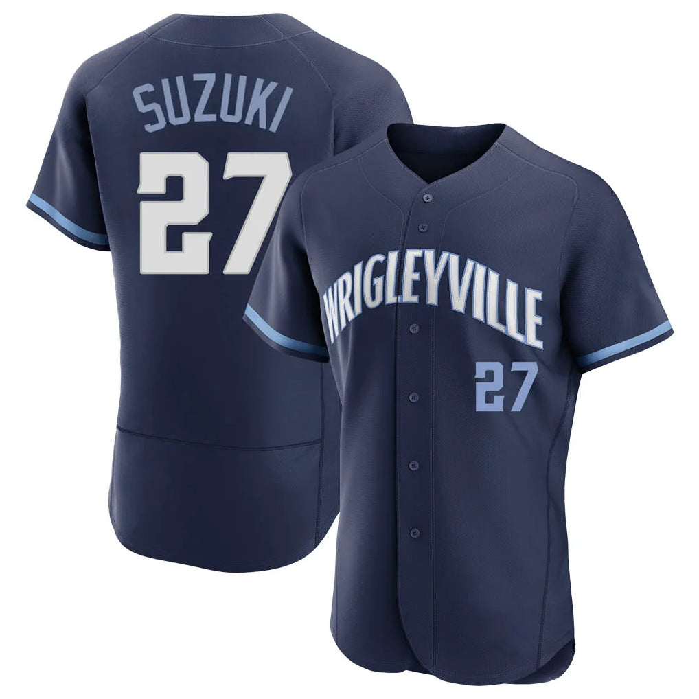 Fenge C.Cubs #27 Seiya Suzuki Player Navy City Connect Limited Elite Home Stitched Jerseys