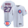 Fenge C.Cubs #27 Seiya Suzuki Player White 150th Anniversary Home Game Stitched Jerseys
