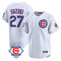 Fenge C.Cubs #27 Seiya Suzuki Player White 150th Anniversary Limited Home Game Stitched Jerseys