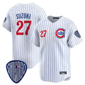 Fenge C.Cubs #27 Seiya Suzuki Player White Pinstripe Vapor Premier Limited Home Stitched Jerseys