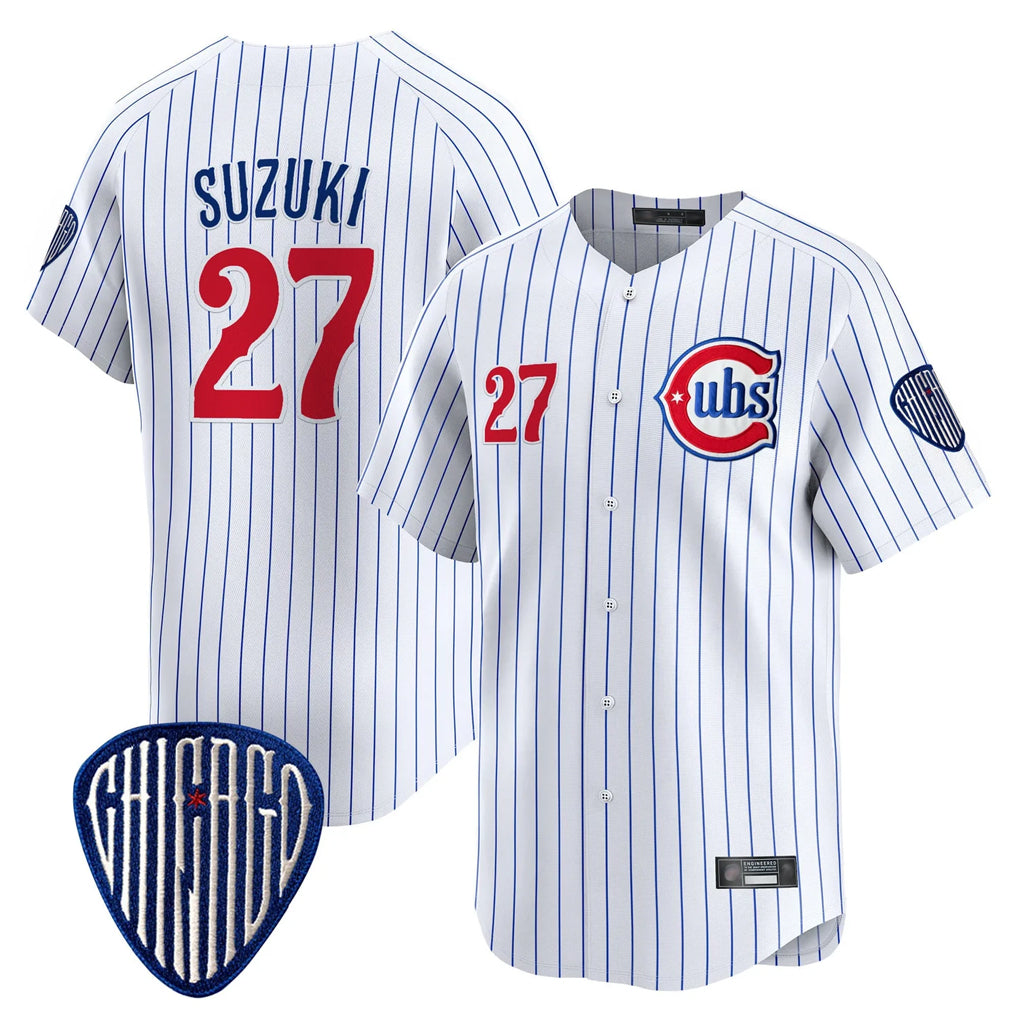 Fenge C.Cubs #27 Seiya Suzuki Player White Pinstripe Vapor Premier Limited Home Stitched Jerseys