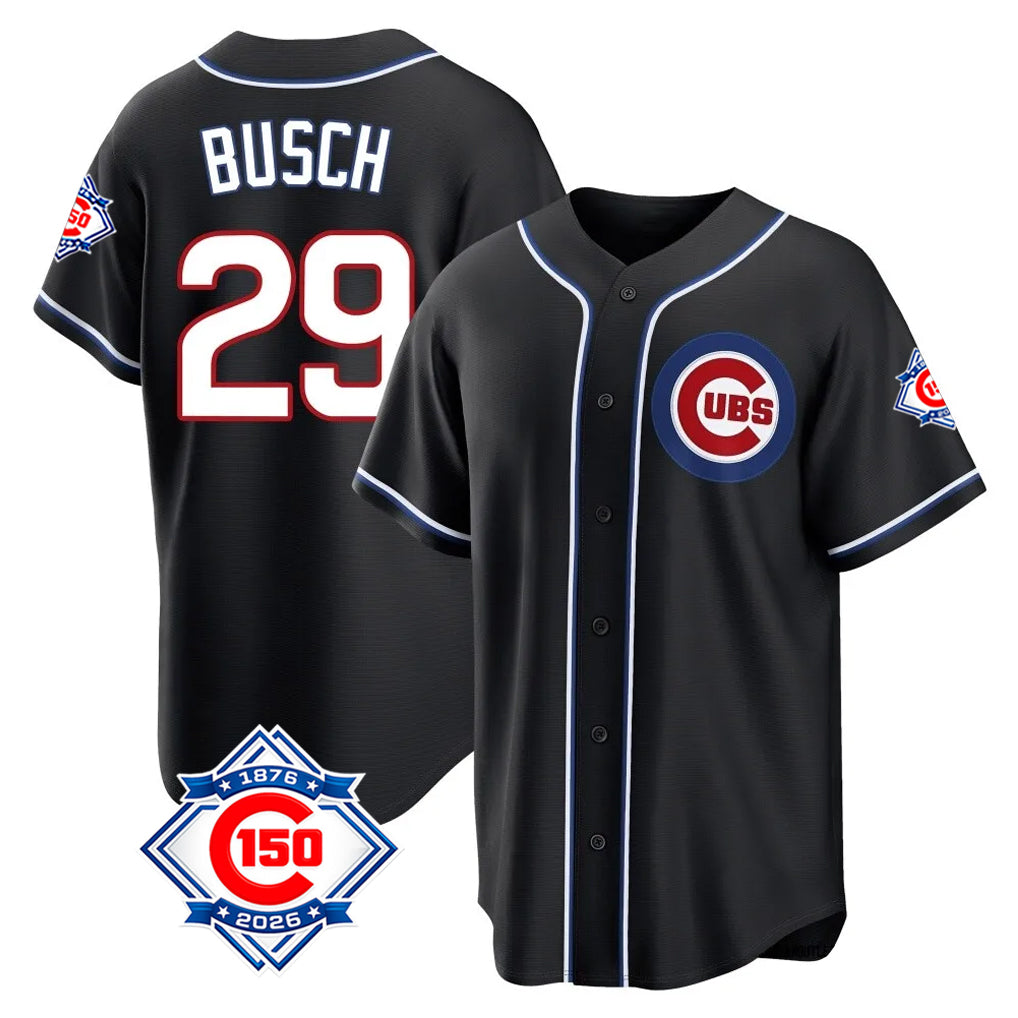 Fenge C.Cubs #29 Michael Busch Player Black Fashion Out 150th Anniversary Game Stitched Jerseys