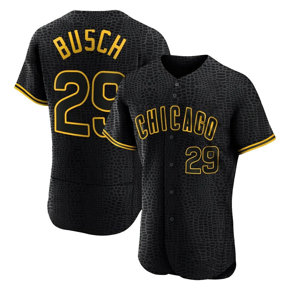 Fenge C.Cubs #29 Michael Busch Player Black Snake Skin City Limited Elite Home Game Stitched Jerseys