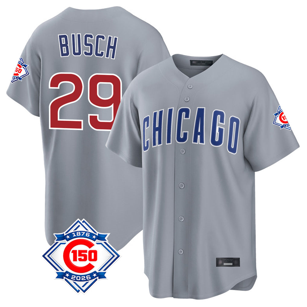 Fenge C.Cubs #29 Michael Busch Player Gray 150th Anniversary Home Game Stitched Jerseys