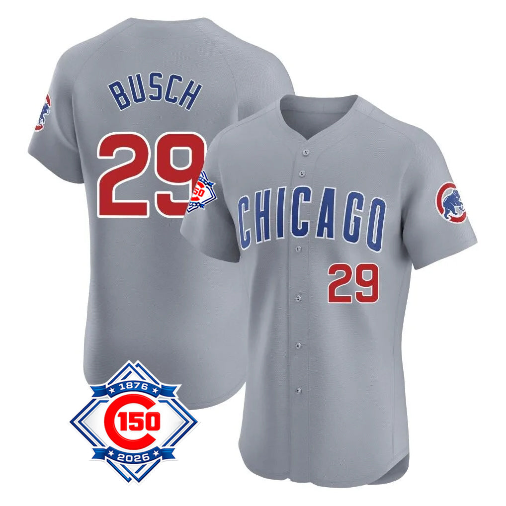 Fenge C.Cubs #29 Michael Busch Player Gray Road 150th Anniversary Limited Elite Home Stitched Jerseys