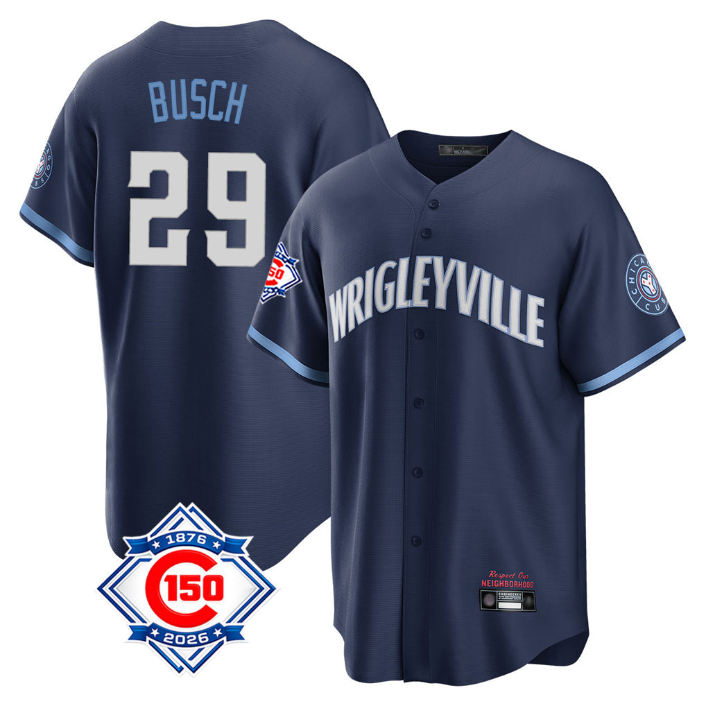 Fenge C.Cubs #29 Michael Busch Player Navy 150th Anniversary City Connect Home Game Stitched Jerseys