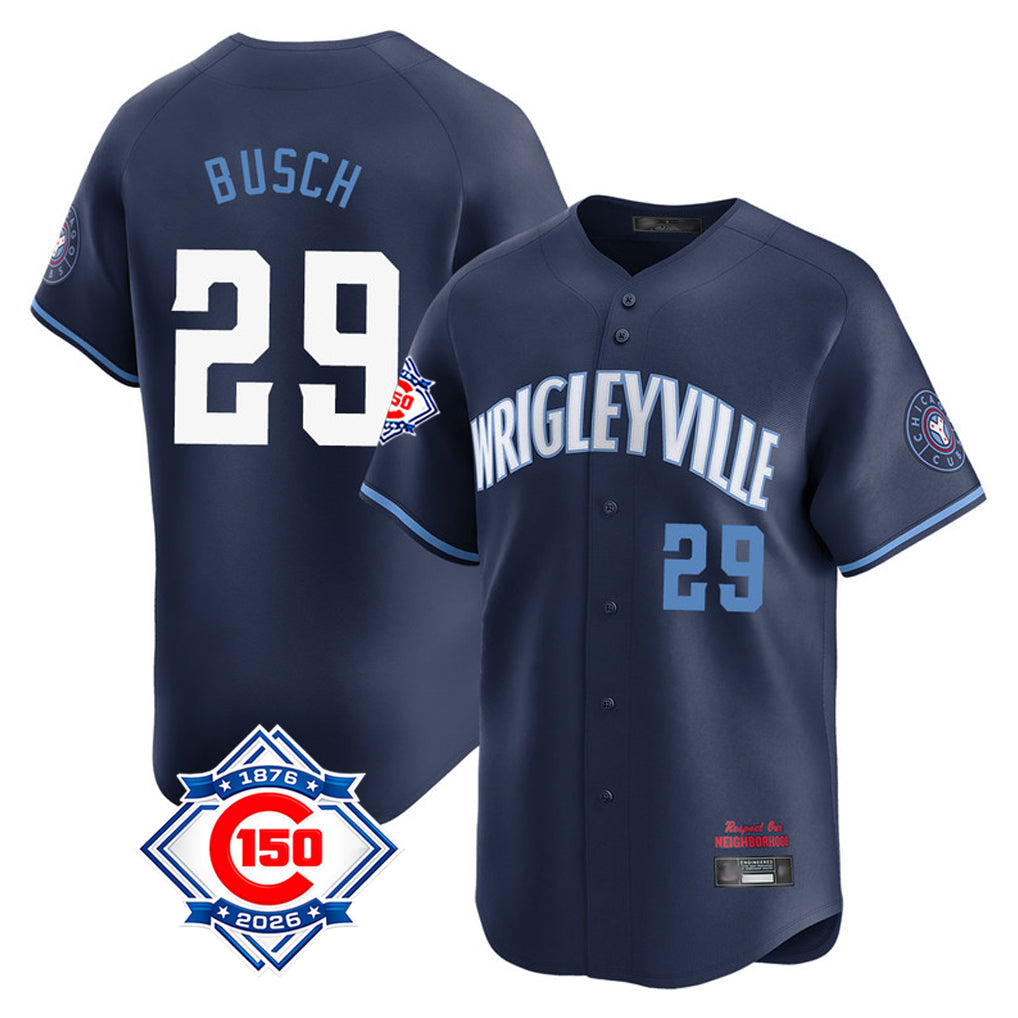 Fenge C.Cubs #29 Michael Busch Player Navy City Connect 150th Anniversary Limited Home Stitched Jerseys