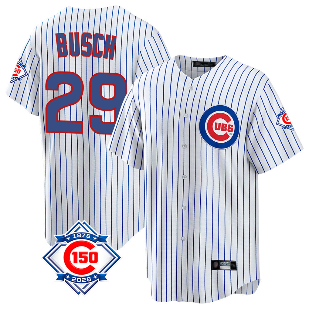 Fenge C.Cubs #29 Michael Busch Player White 150th Anniversary Home Game Stitched Jerseys