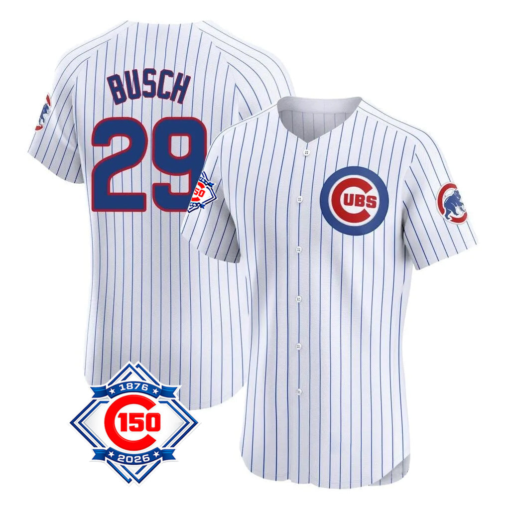 Fenge C.Cubs #29 Michael Busch Player White 150th Anniversary Limited Elite Home Game Stitched Jerseys
