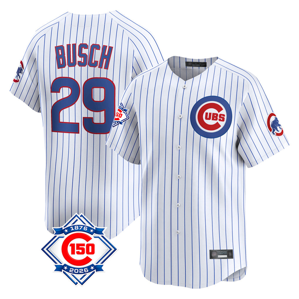 Fenge C.Cubs #29 Michael Busch Player White 150th Anniversary Limited Home Game Stitched Jerseys