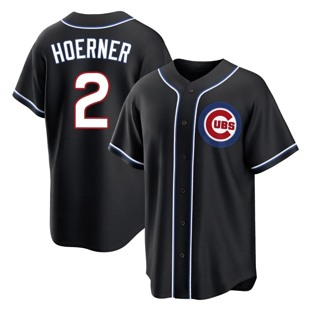Fenge C.Cubs #2 Nico Hoerner Player Black Fashion Out Game Stitched Jerseys