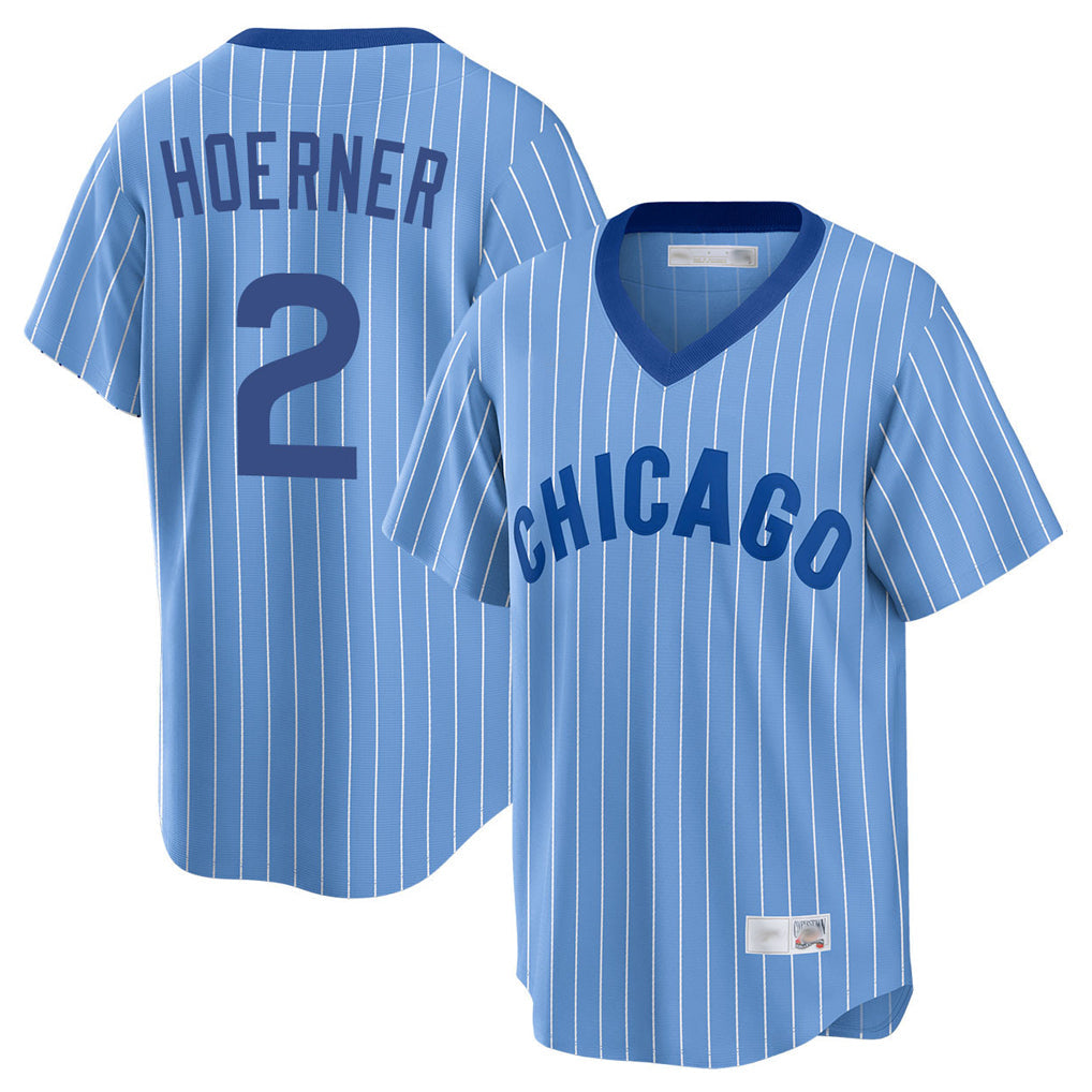 Fenge C.Cubs #2 Nico Hoerner Player Blue T-shirt Cooperstown Collection Limited Stitched Jerseys