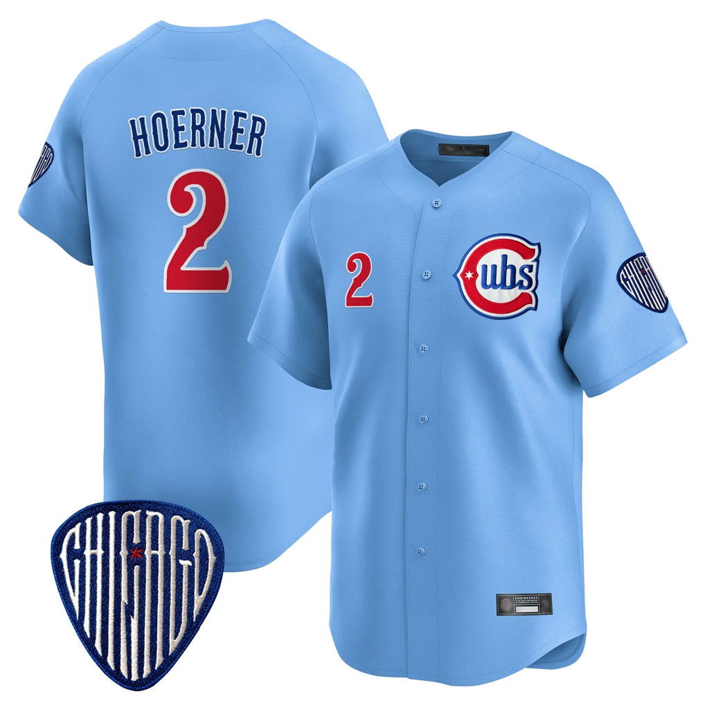 Fenge C.Cubs #2 Nico Hoerner Player Blue Vapor Premier Limited Home Stitched Jerseys