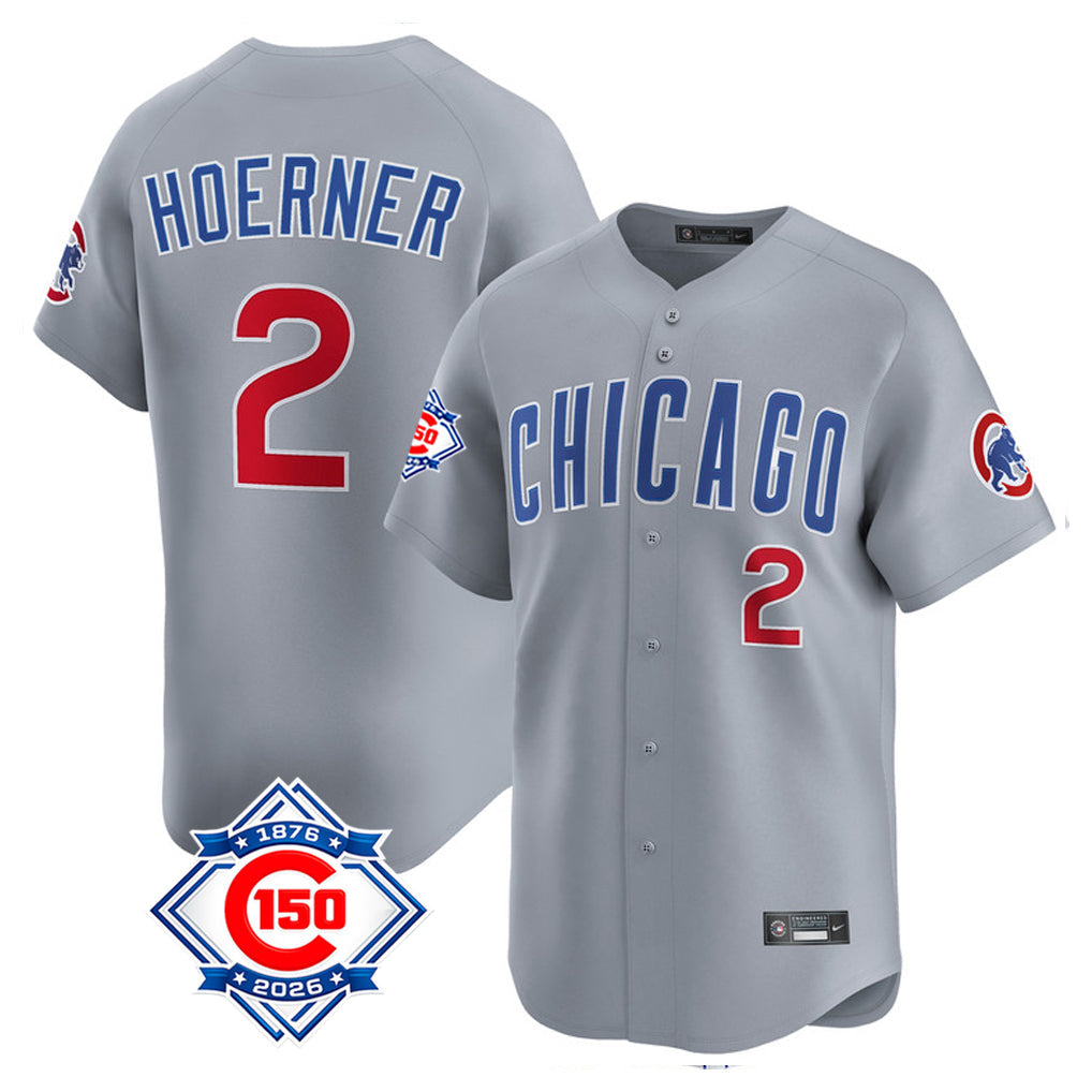 Fenge C.Cubs #2 Nico Hoerner Player Gray Road 150th Anniversary Limited Home Stitched Jerseys