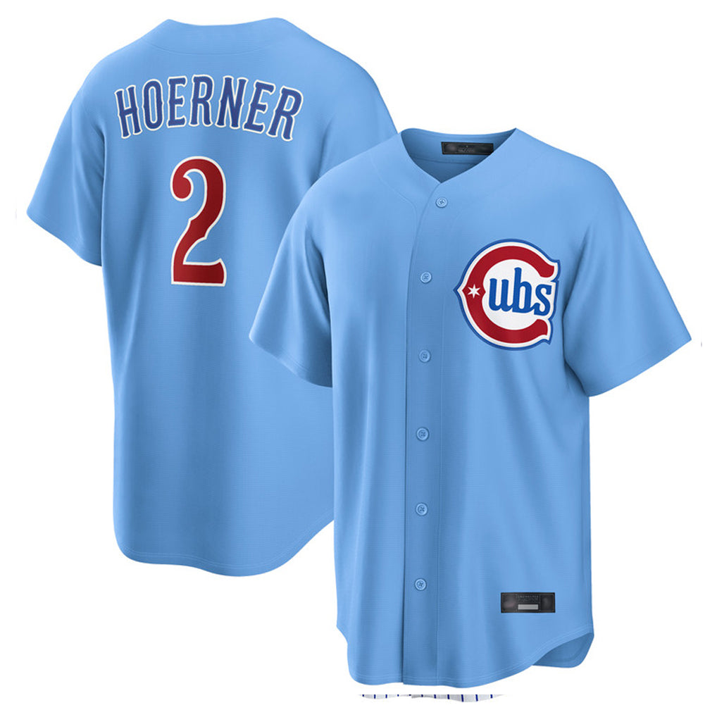 Fenge C.Cubs #2 Nico Hoerner Player Light Blue Home Game Stitched Jerseys