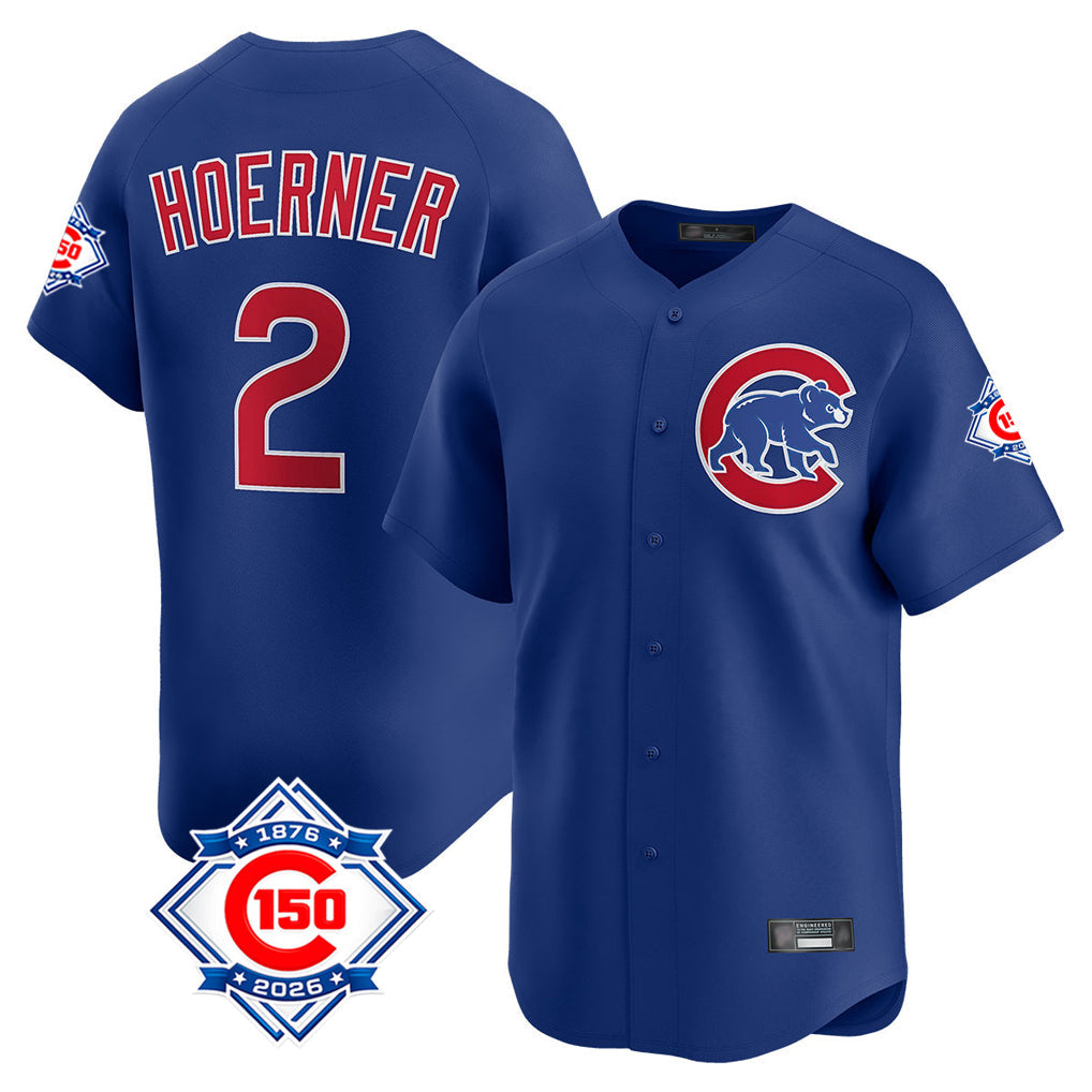 Fenge C.Cubs #2 Nico Hoerner Player Royal 150th Anniversary Limited Home Stitched Jerseys