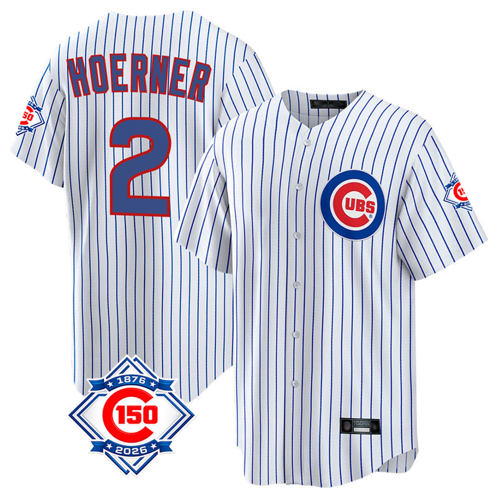 Fenge C.Cubs #2 Nico Hoerner Player White 150th Anniversary Home Game Stitched Jerseys