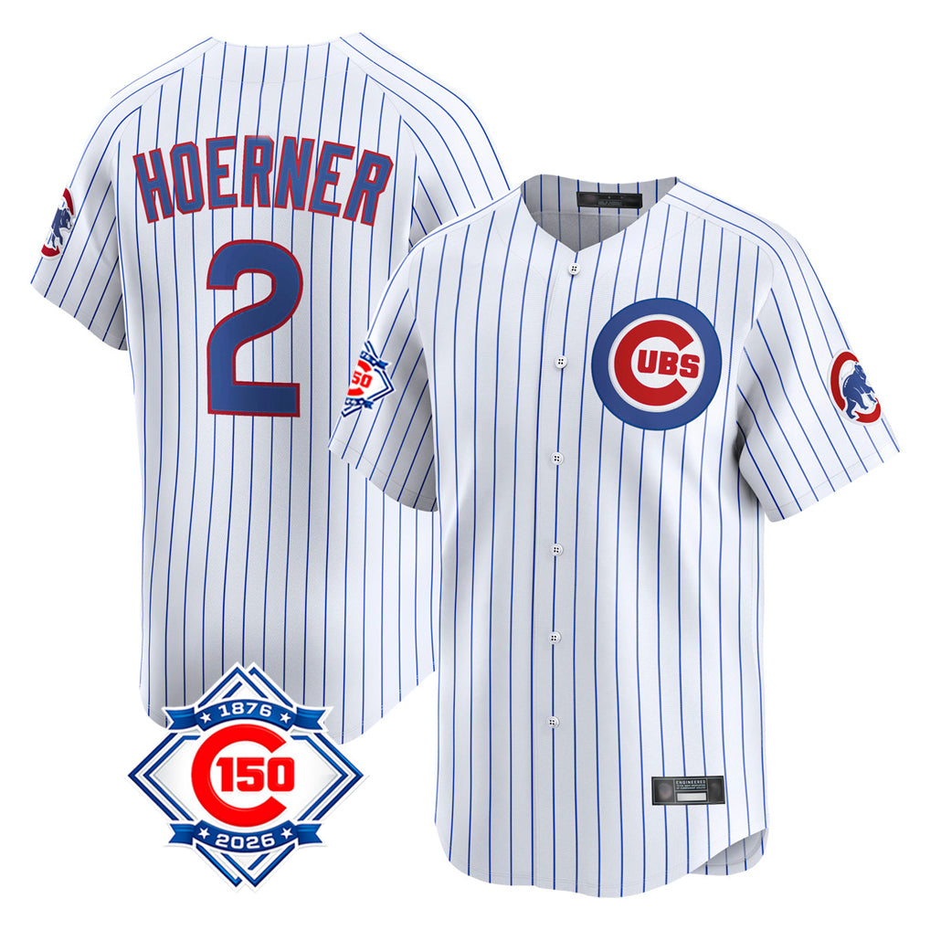 Fenge C.Cubs #2 Nico Hoerner Player White 150th Anniversary Limited Home Game Stitched Jerseys