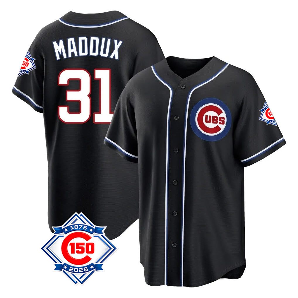Fenge C.Cubs #31 Greg Maddux Player Black Fashion Out 150th Anniversary Game Stitched Jerseys