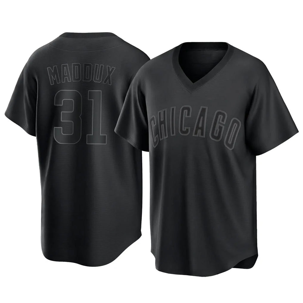 Fenge C.Cubs #31 Greg Maddux Player Black T-shirt Home Game Stitched Jerseys