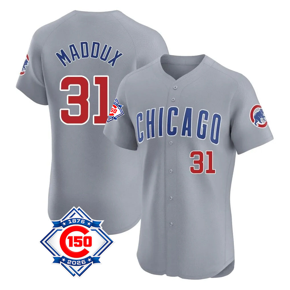 Fenge C.Cubs #31 Greg Maddux Player Gray Road 150th Anniversary Limited Elite Home Stitched Jerseys
