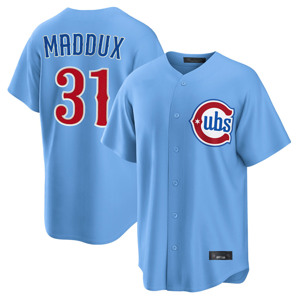 Fenge C.Cubs #31 Greg Maddux Player Light Blue Home Game Stitched Jerseys