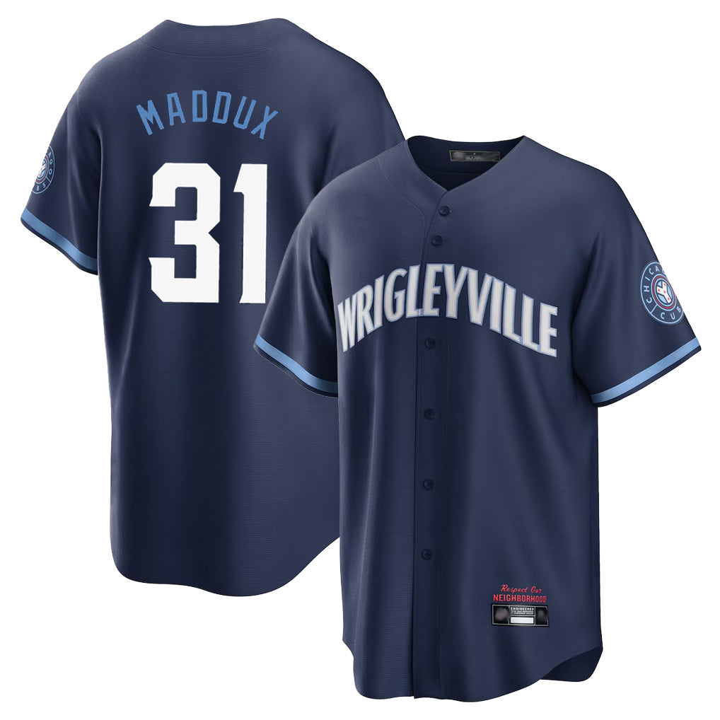 Fenge C.Cubs #31 Greg Maddux Player Navy City Connect Home Game Stitched Jerseys