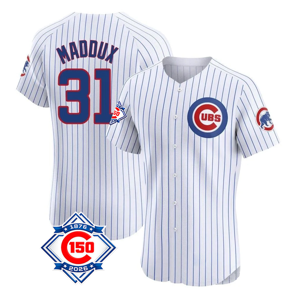 Fenge C.Cubs #31 Greg Maddux Player White 150th Anniversary Limited Elite Home Game Stitched Jerseys