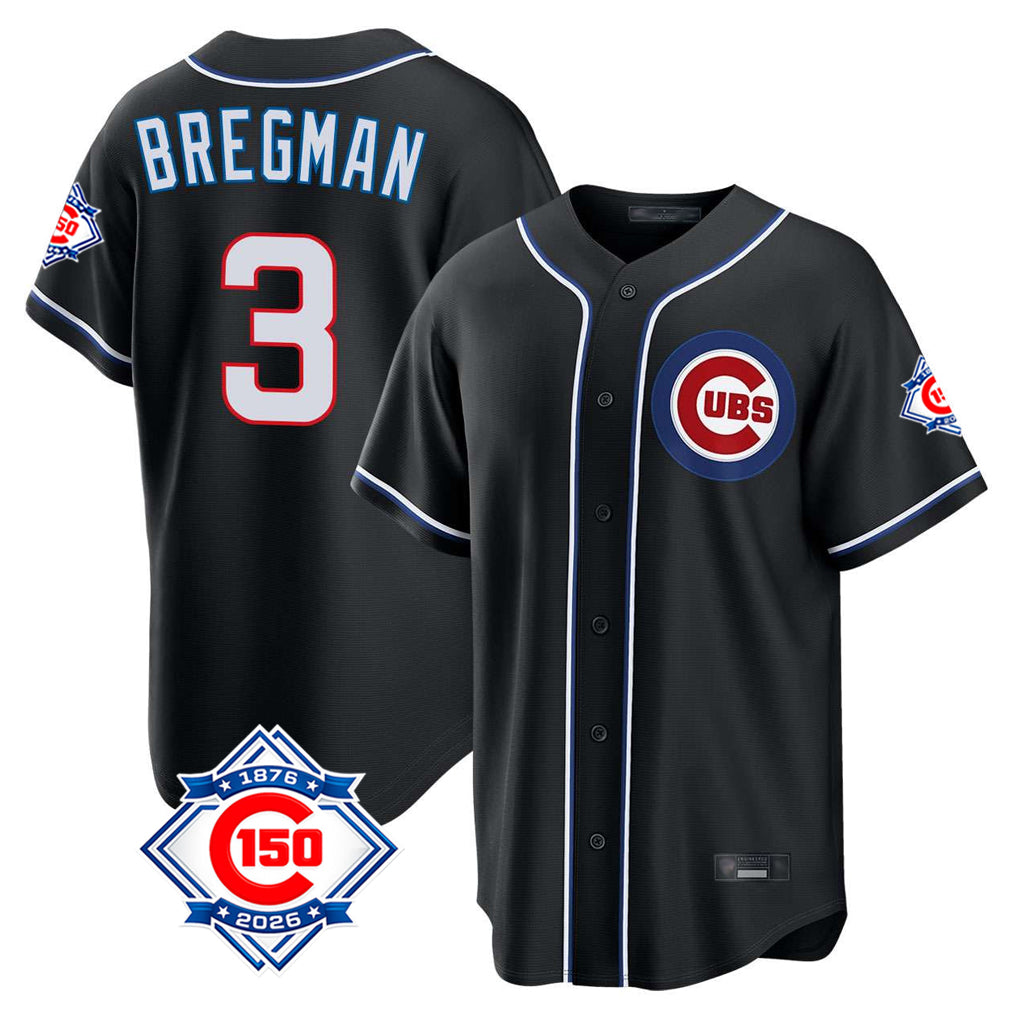 Fenge C.Cubs #3 Alex Bregman Black Fashion Out 150th Anniversary Game Stitched Jerseys