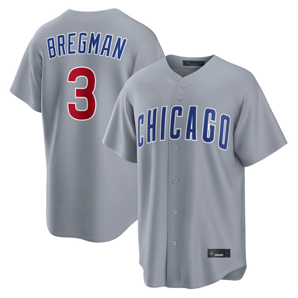 Fenge C.Cubs #3 Alex Bregman Gray Home Game Stitched Jerseys