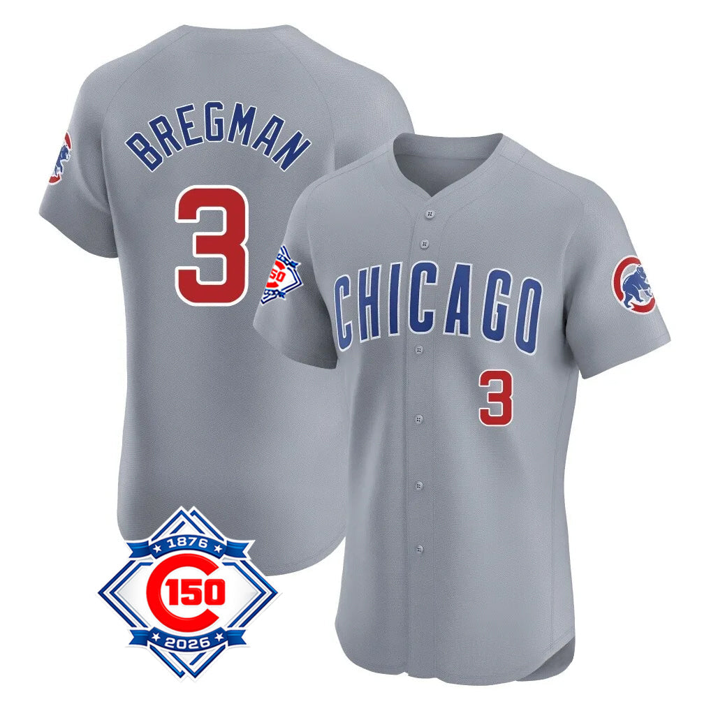 Fenge C.Cubs #3 Alex Bregman Gray Road 150th Anniversary Limited Elite Home Stitched Jerseys