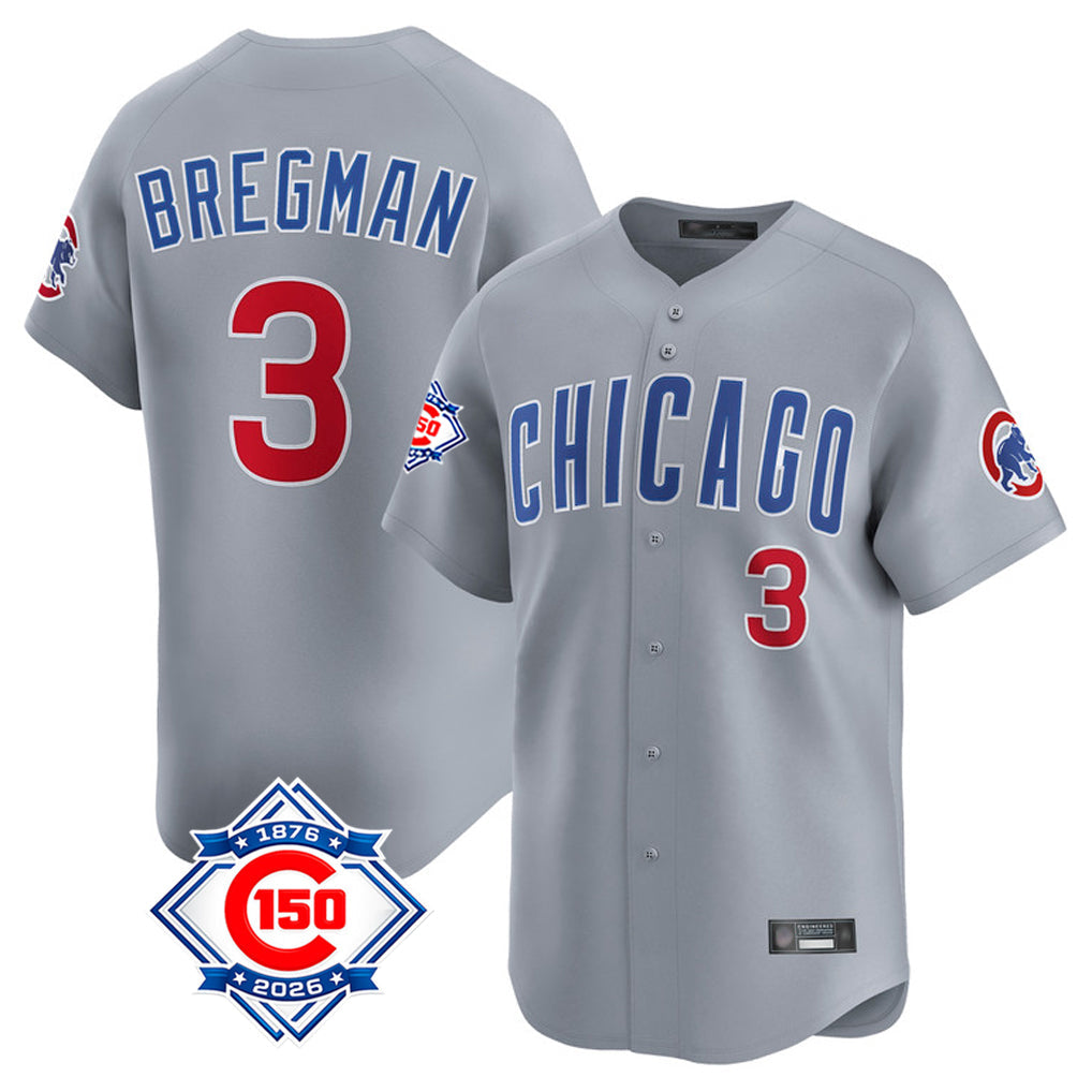 Fenge C.Cubs #3 Alex Bregman Gray Road 150th Anniversary Limited Home Stitched Jerseys